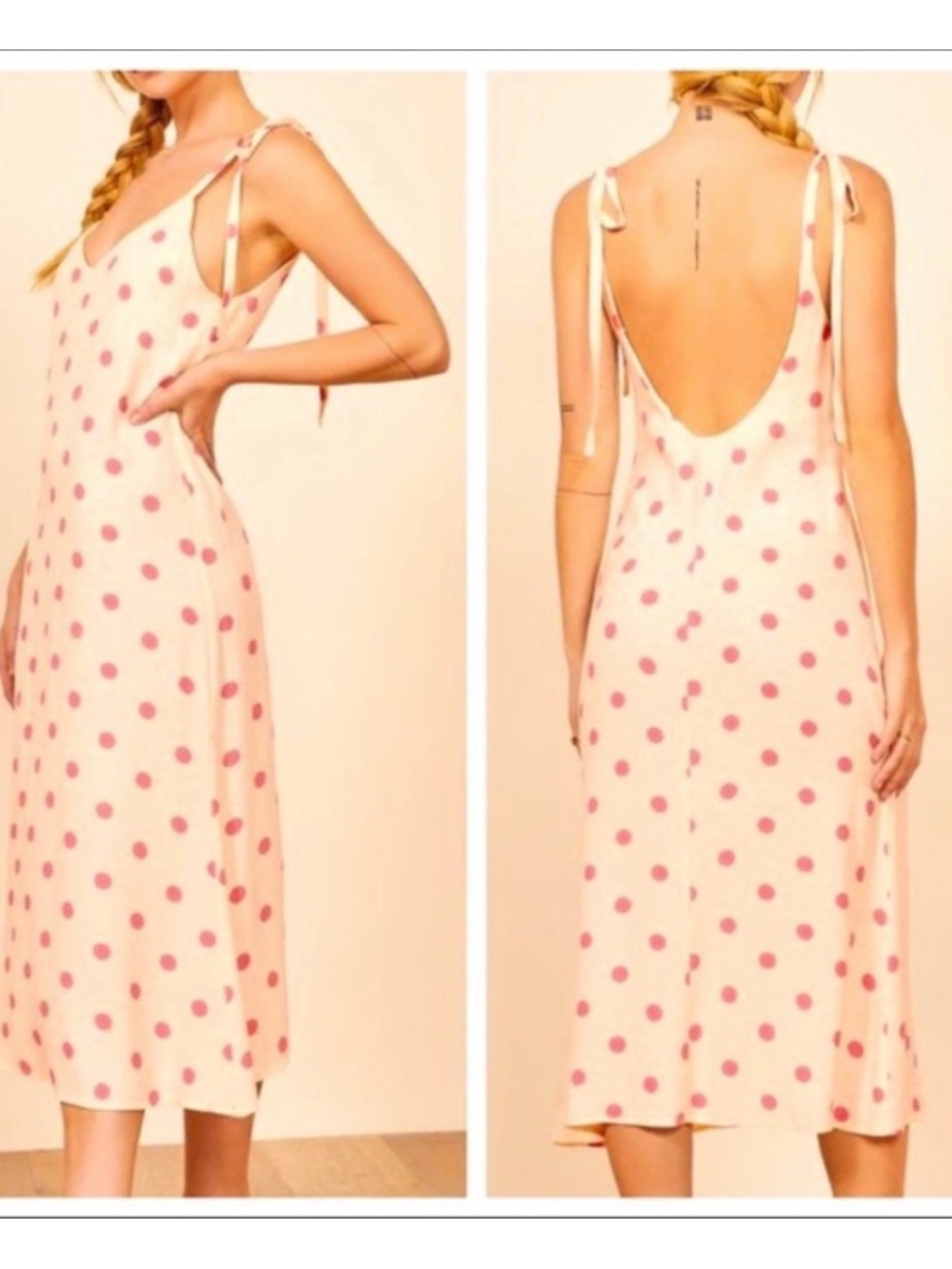 Reformation Polka Dot Tie-Shoulder Slip Dress